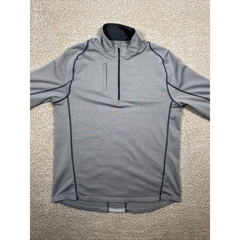 Saucony Mens Long Sleeve 1/4 Zip Running Shirt - Size Medium Gray